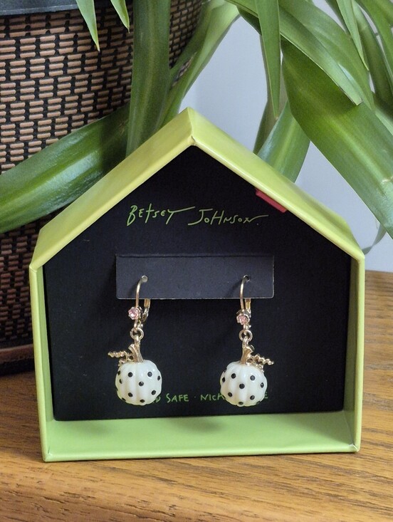Betsey Johnson Jewelry - Betsey Johnson Black & White Polka Dot Pumpkin Drop Earrings. NEW WITH TAGS